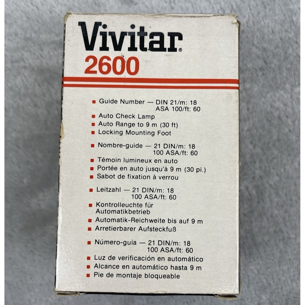 Vintage Vivitar 2600 Auto Flash Standard Hot Shoe Mount Original Box Untested - Picture 5 of 9
